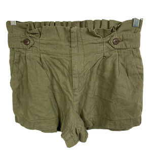 Rewash Shorts Womens Sz M Olive Green Linen‎ High Rise Paperbag Waist Buttons